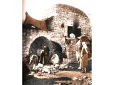A primitive Judaean village home suggests the humble surroundings in which the Wise Men saw the Christ-Child. An early photograph.